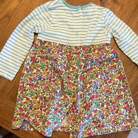 Mini Boden Stripes and Floral Long Sleeve 100% cotton Dress 12-18m - Picture 4 of 5